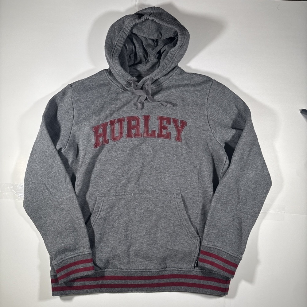 Hurley Sweatshirt Mens Medium Gray Pullover Long Sleeve Hoodie Varsity Stripes
